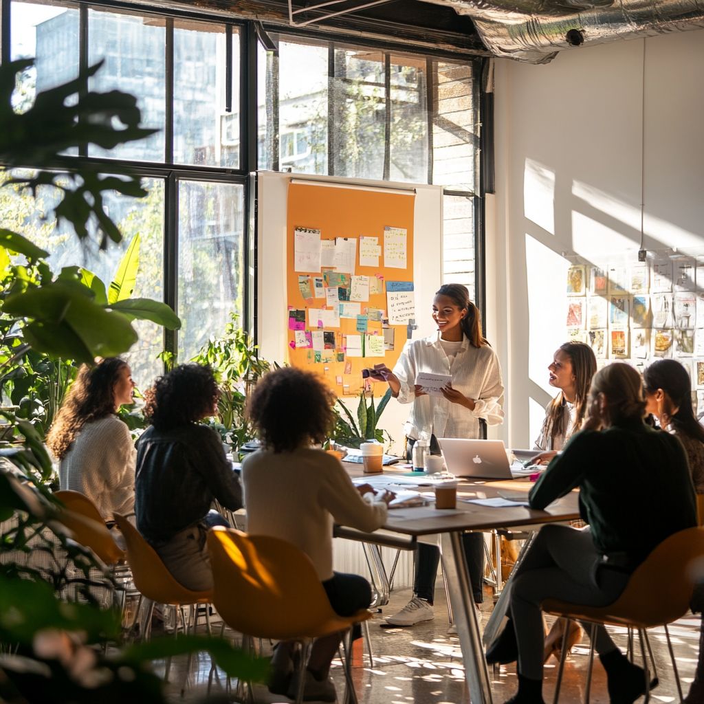 Menschen in einem modernen Raum, die spielerische Mindset-Übungen machen